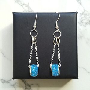 Handcrafted Silver Blue Chain Earrings